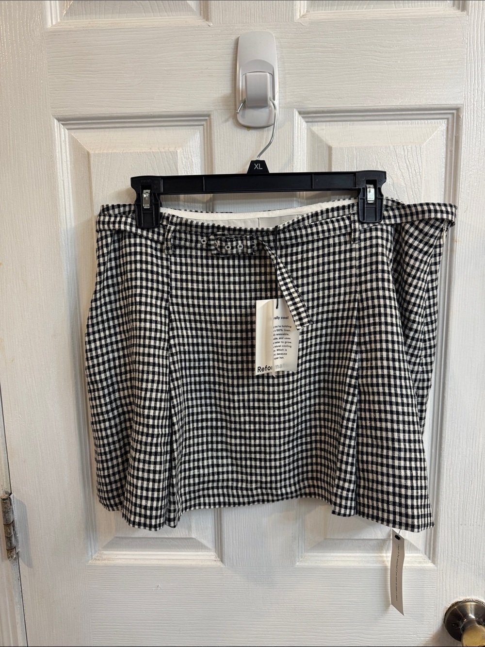 Reforms Black & White Gingham Mini Skirt